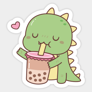 Cute Little Dino Loves Boba Milk Tea Sticker